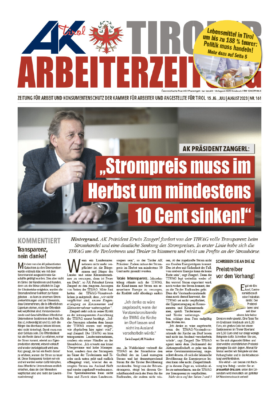 Tiroler Arbeiterzeitung Ausgabe Juli/August 2023