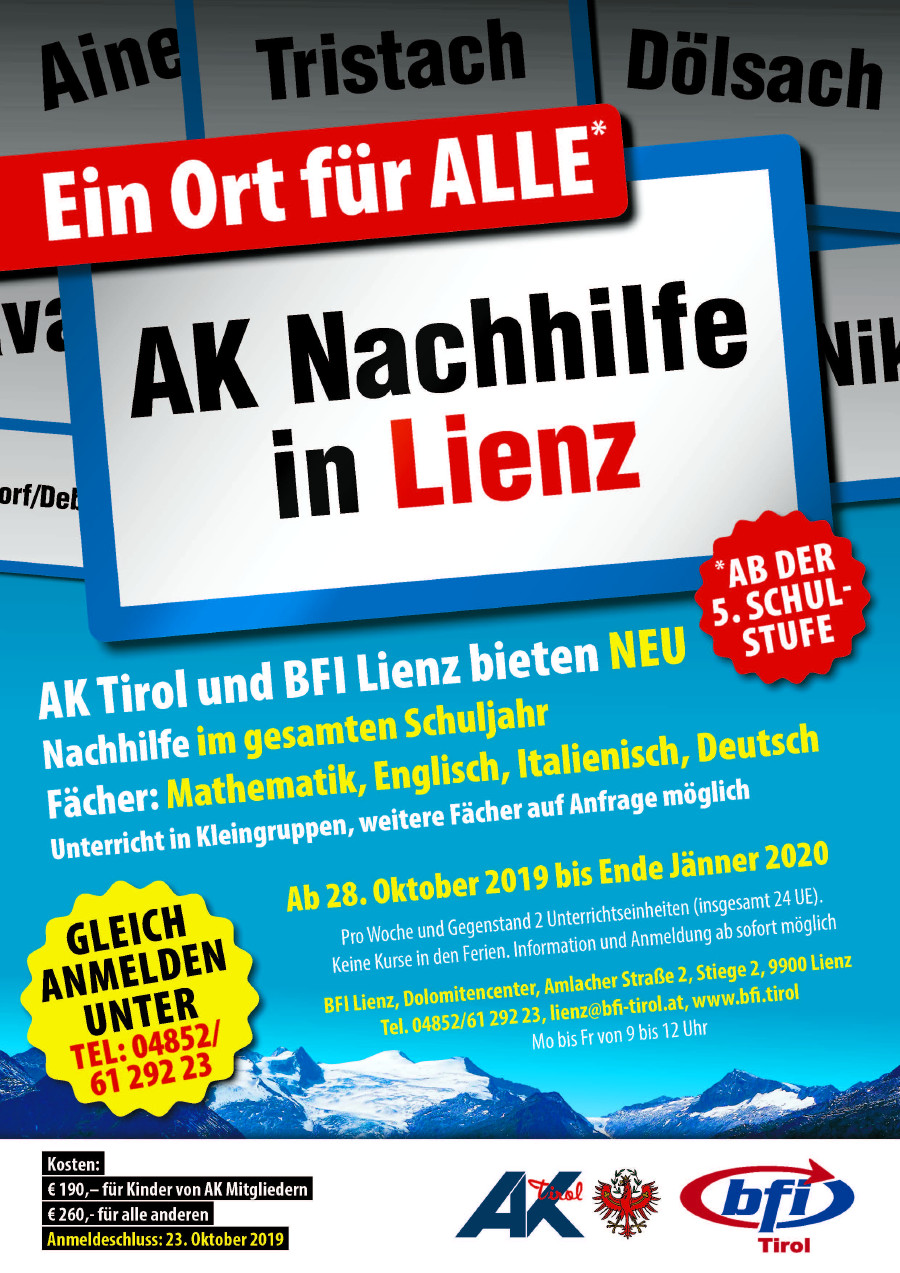 © AK Tirol Plakat Nachhilfe Lienz © AK Tirol