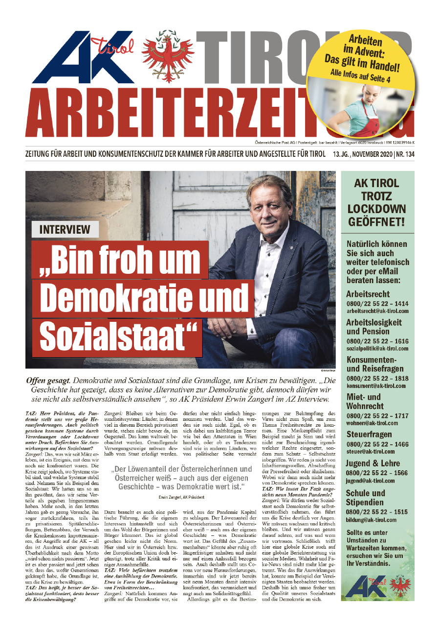 Tiroler Arbeiterzeitung Ausgabe November 2020 © AK Tirol
