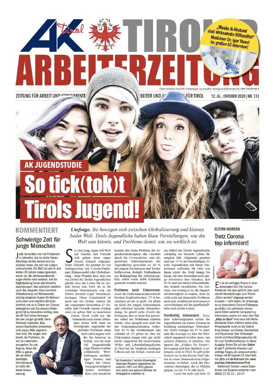 Tiroler Arbeiterzeitung Ausgabe Oktober 2020 © AK Tirol, AK Tirol