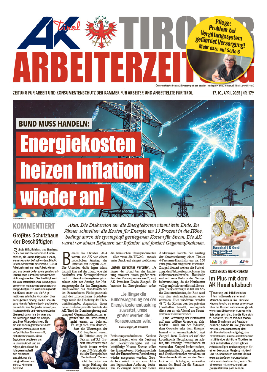 AZ Ausgabe April 2025 © AK Tirol Titelseite AZ April 2025