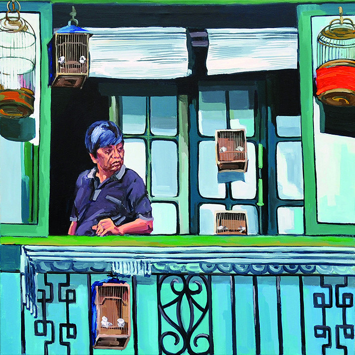 Shanghai © Helga Graf, privat Frau am Balkon © Helga Graf, privat