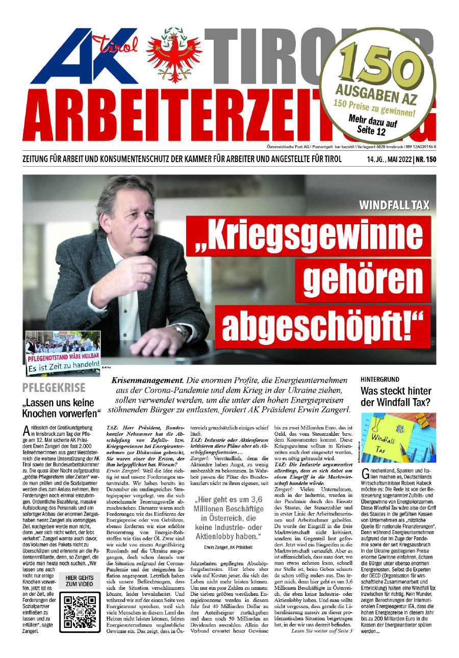 Tiroler Arbeiterzeitung, Ausgabe Mai 2022 © AK Tirol