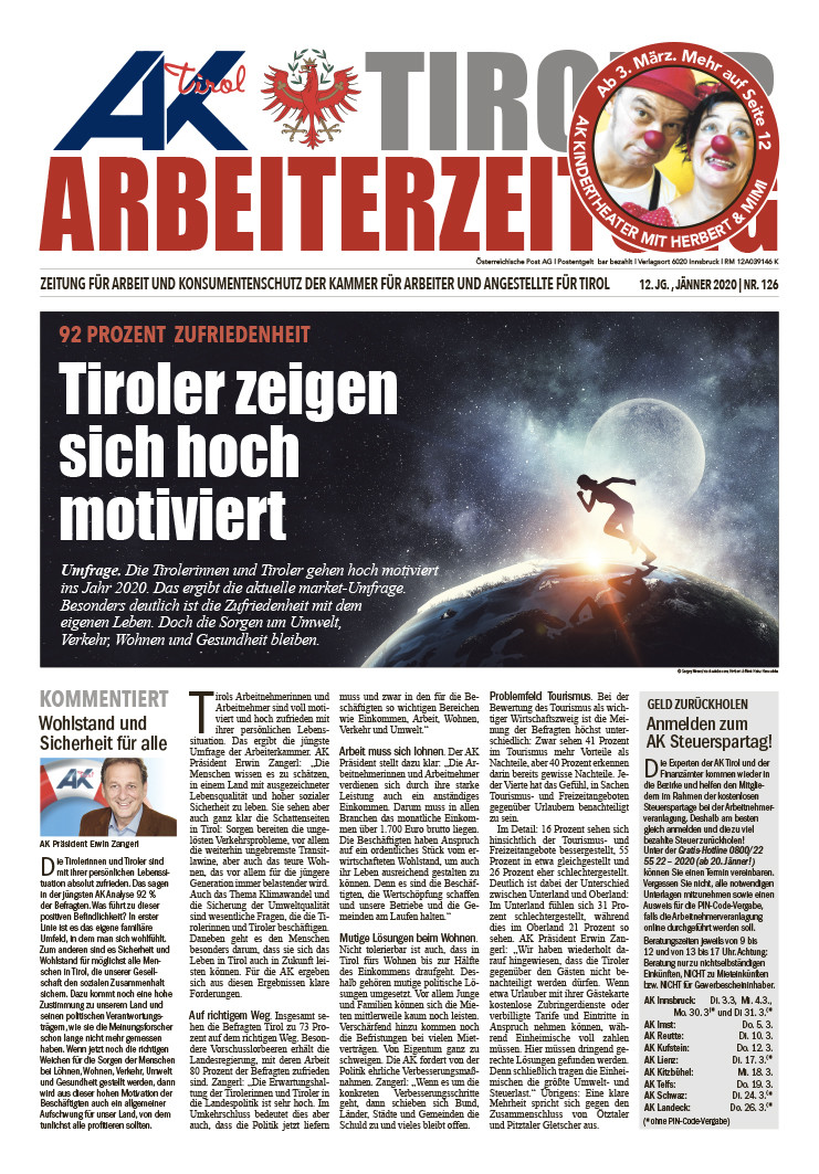 Tiroler Arbeiterzeitung Jänner 2020 © AK Tirol