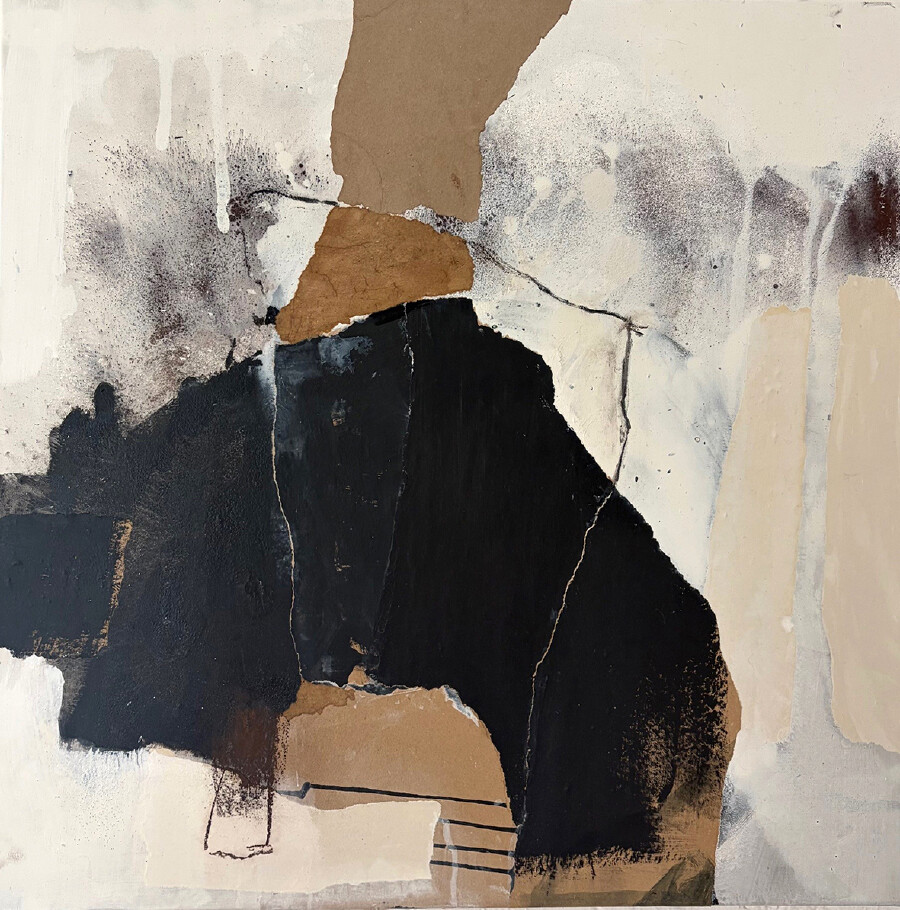 Abstraktes Werk von Gerlinde Philadelphy mit den Farben beige, braun und schwarz