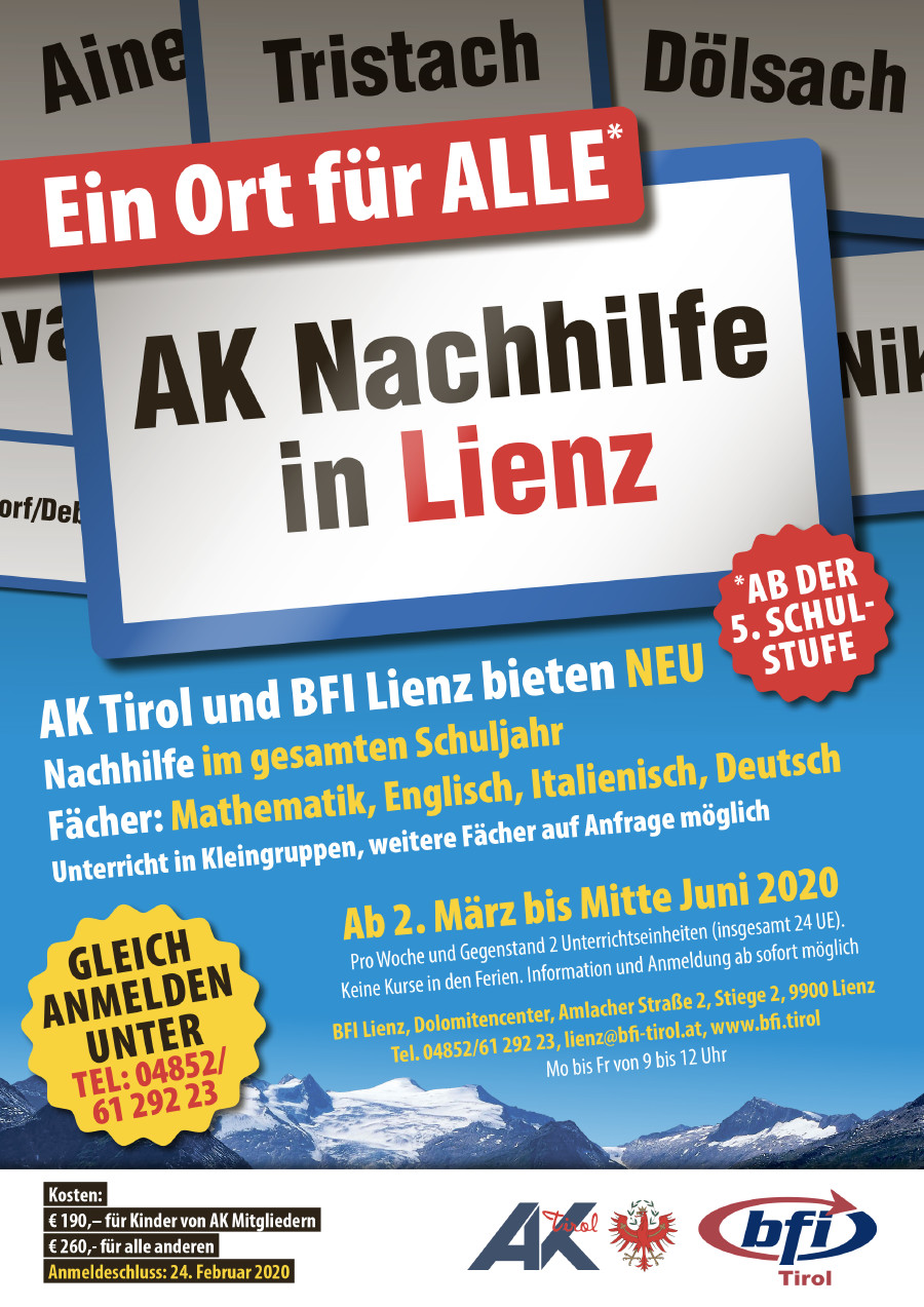 © AK Tirol Plakat Nachhilfe Lienz © AK Tirol