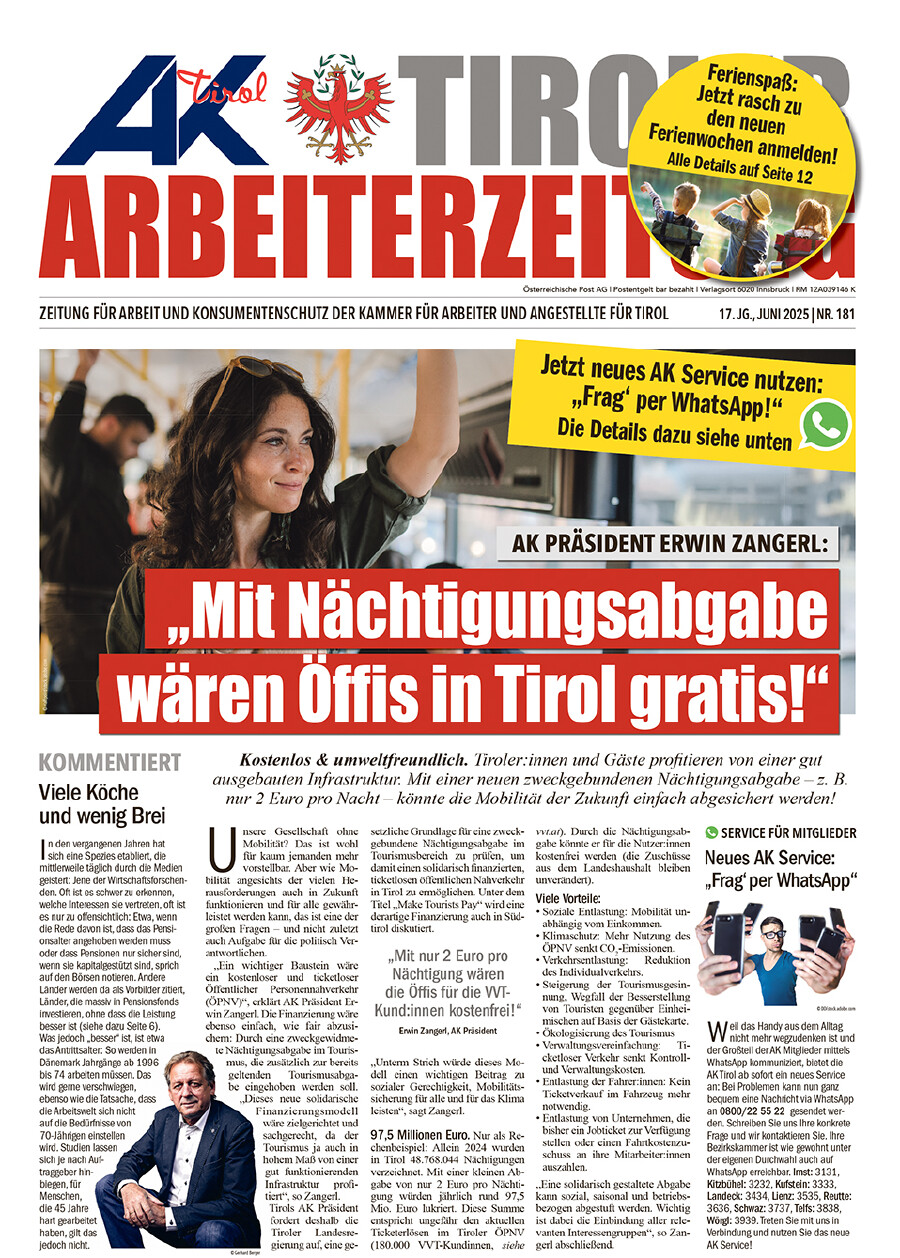 AZ Ausgabe Juni 2025 © AK Tirol Titelseite AZ Juni 2025