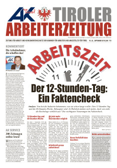 Titelseite AZ mit Arbeitszeit und Symbolbild Uhr © AK Tirol