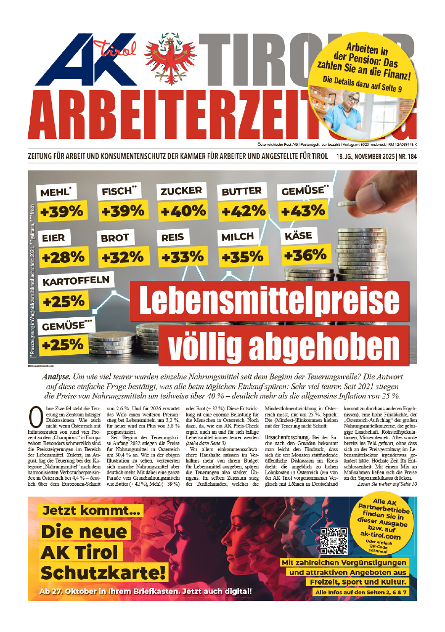 AZ Ausgabe November 2025 © AK Tirol Titelseite AZ November 2025