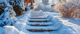 Treppenaufgang vor dem Haus mit Schnee