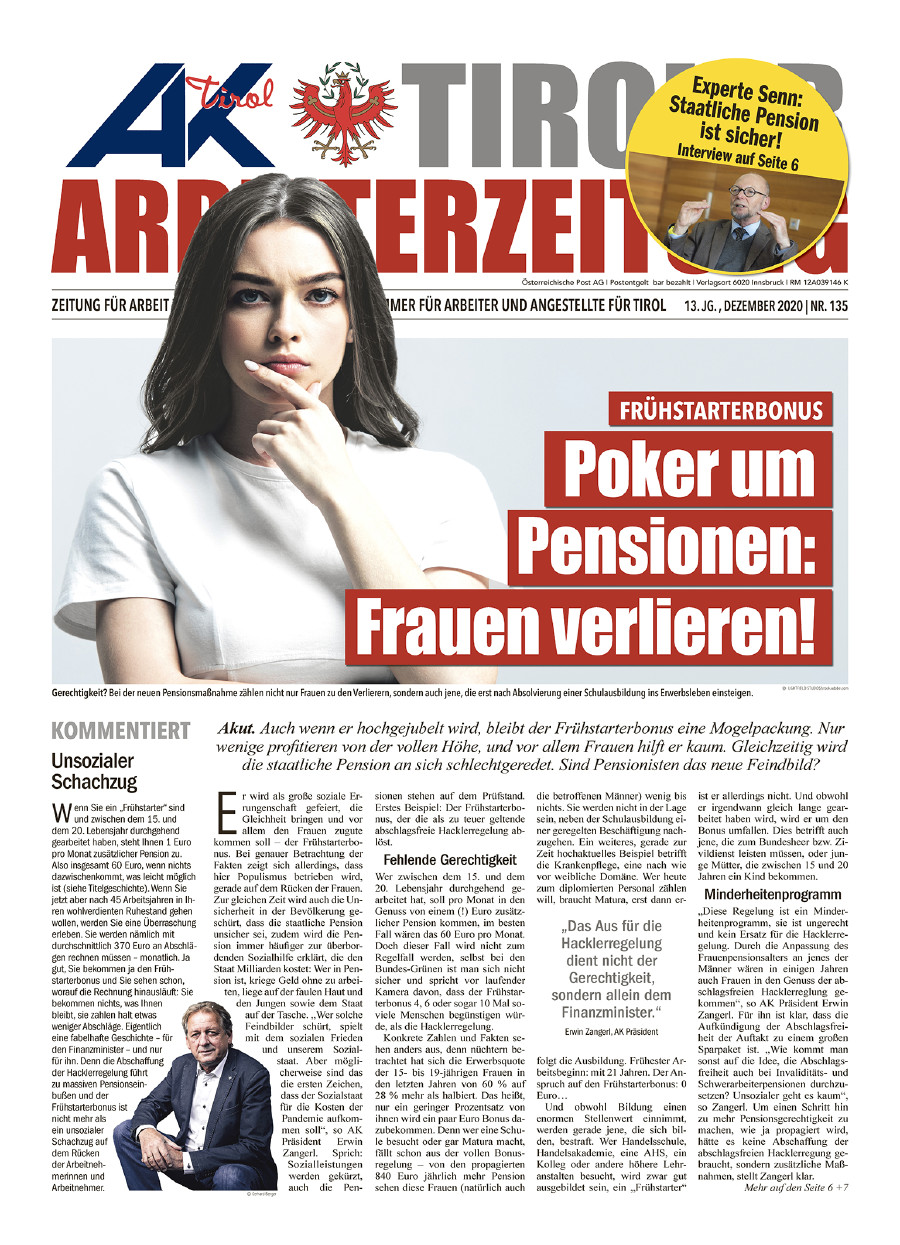 Tiroler Arbeiterzeitung Ausgabe Dezember 2020 © AK Tirol