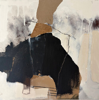 Abstraktes Werk von Gerlinde Philadelphy mit den Farben beige, braun und schwarz