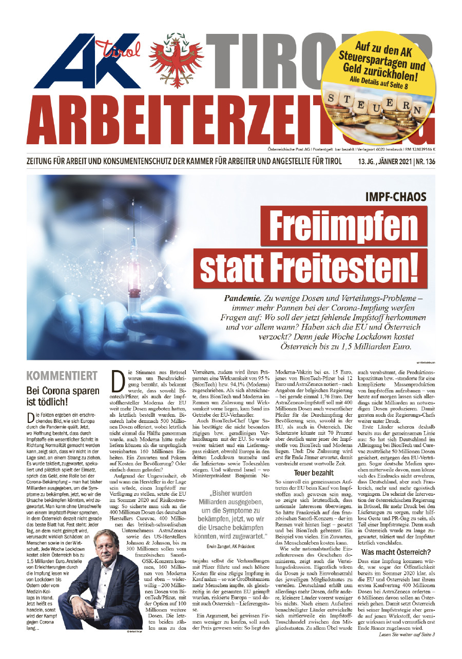 Tiroler Arbeiterzeitung Ausgabe Jänner 2021