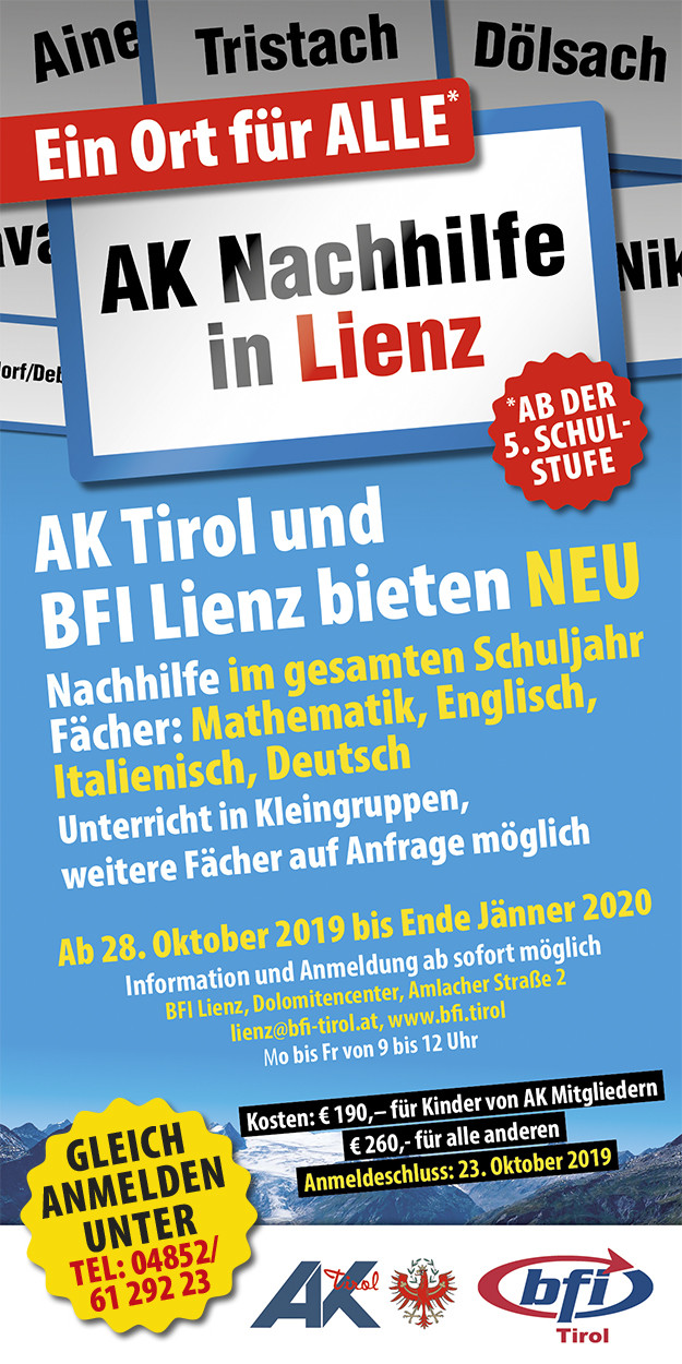 © AK Tirol Plakat Nachhilfe Lienz © AK Tirol