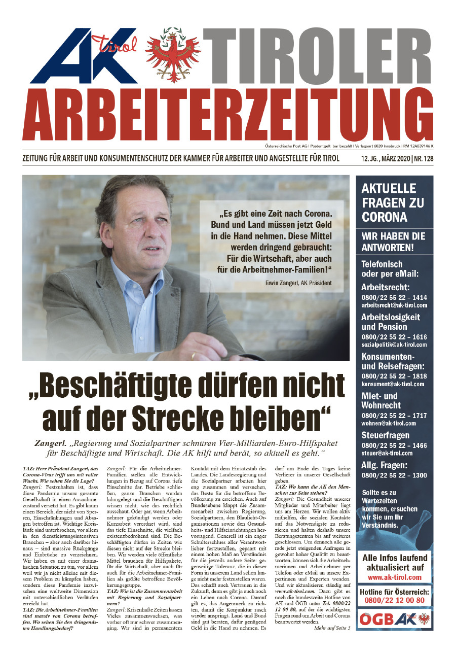 Tiroler Arbeiterzeitung März 2020 © AK Tirol