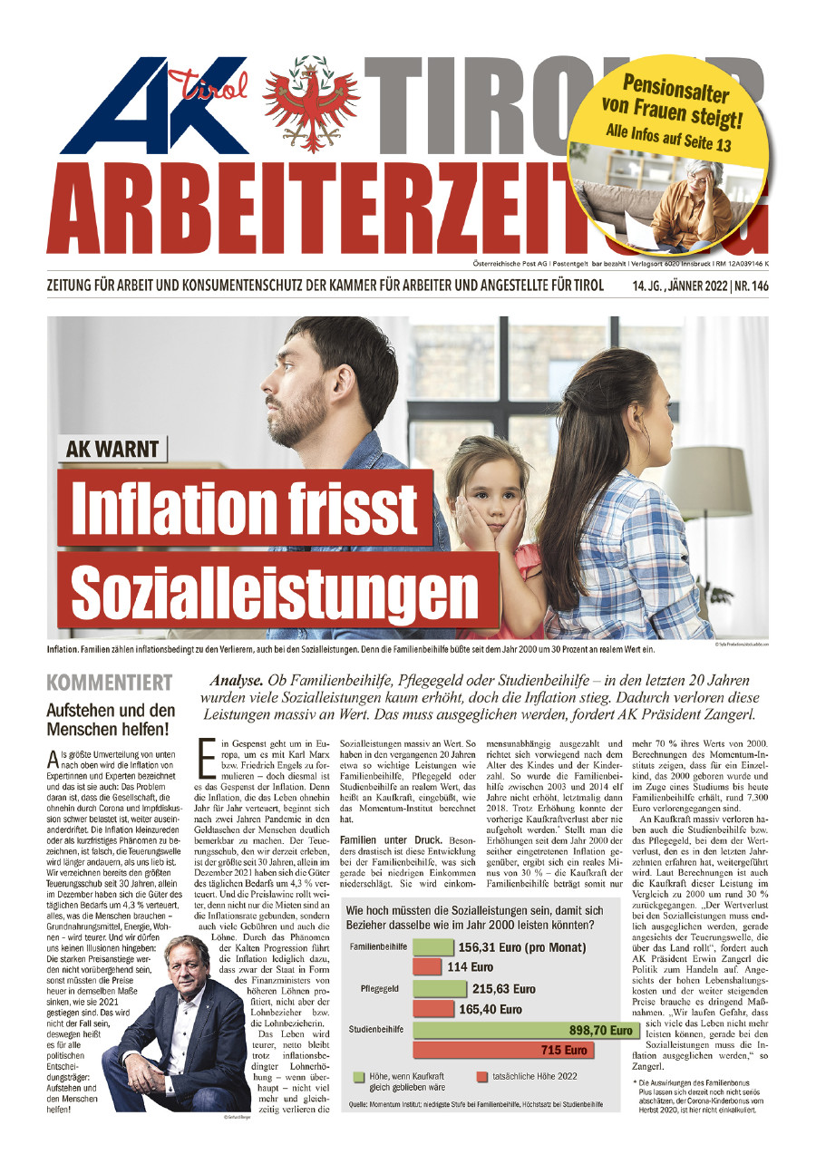 Tiroler Arbeiterzeitung, Ausgabe Jänner 2022 © AK Tirol